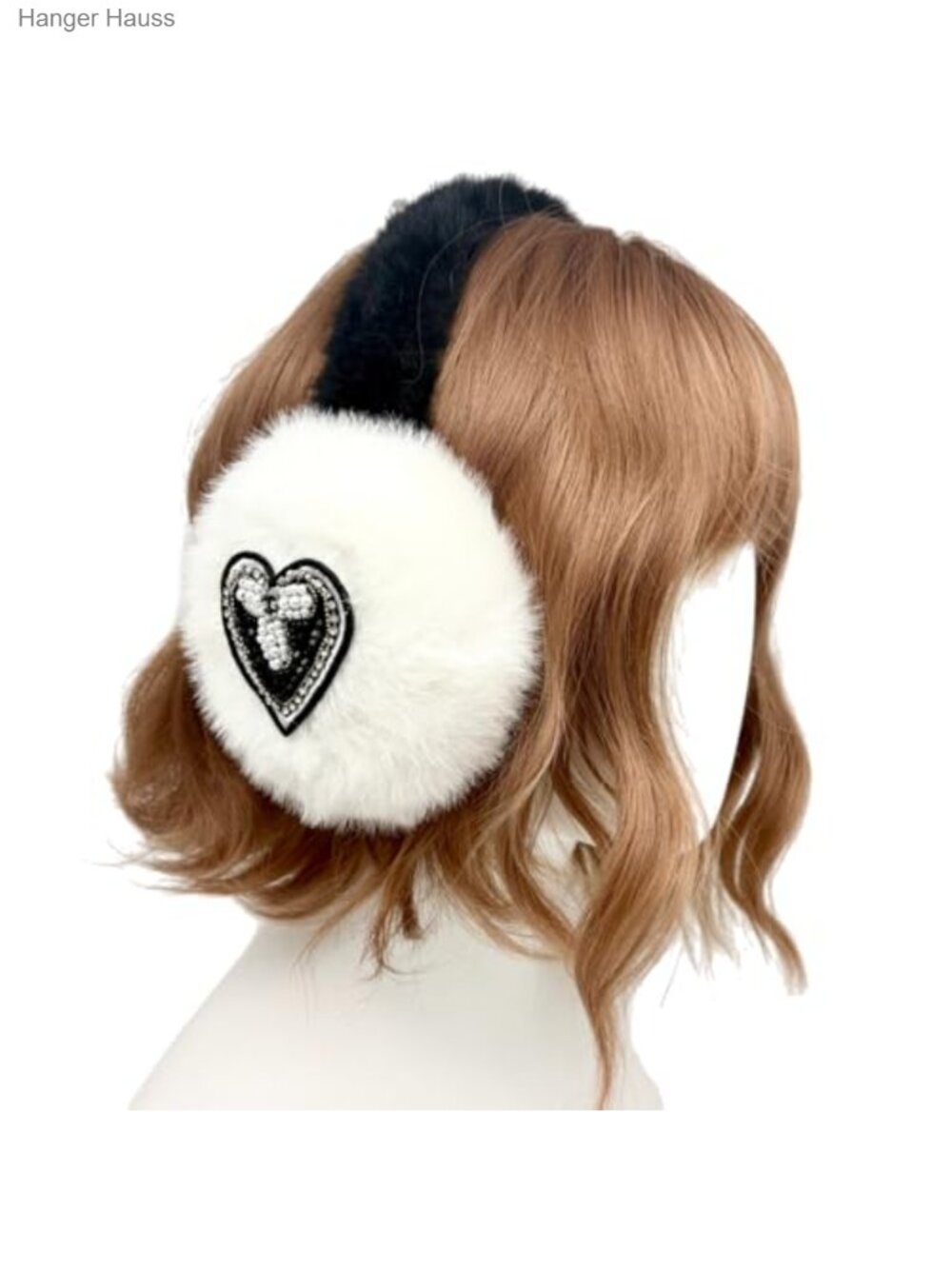 Plush Faux Fur Earmuffs Heart Pattern Winter Ear Warmers Adjustable